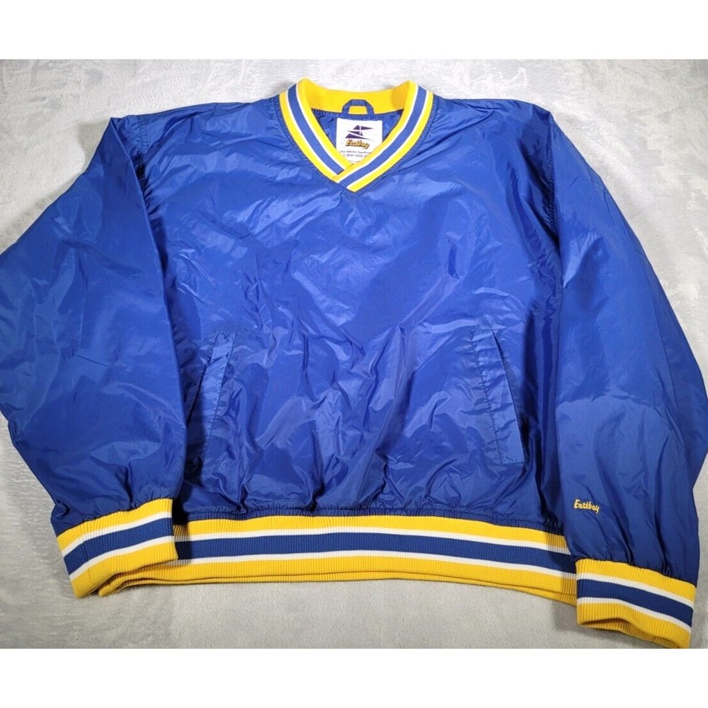 Vintage Eastbay Pullover Mens XL Blue Yellow Nylon Lined Windbreaker Pockets